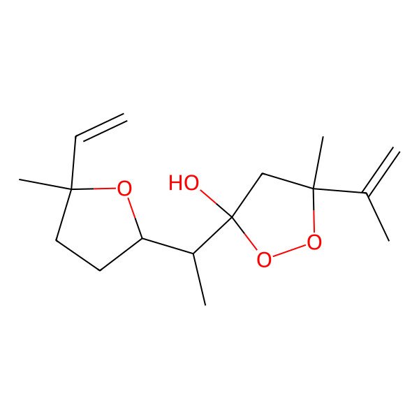 2D Structure of (3R,5R)-3-[(1S)-1-[(2S,5R)-5-ethenyl-5-methyloxolan-2-yl]ethyl]-5-methyl-5-prop-1-en-2-yldioxolan-3-ol