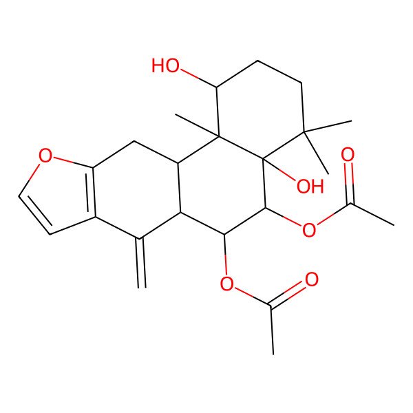 2D Structure of [(1S,4aR,5S,6R,6aR,11aS,11bS)-5-acetyloxy-1,4a-dihydroxy-4,4,11b-trimethyl-7-methylidene-1,2,3,5,6,6a,11,11a-octahydronaphtho[2,1-f][1]benzofuran-6-yl] acetate