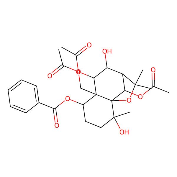 2D Structure of [7,12-Diacetyloxy-6-(acetyloxymethyl)-2,8-dihydroxy-2,10,10-trimethyl-11-oxatricyclo[7.2.1.01,6]dodecan-5-yl] benzoate