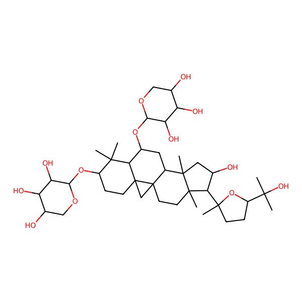2D Structure of (2S,3R,4S,5R)-2-[[(1S,3R,6S,8R,9S,11S,12S,14S,15R,16R)-14-hydroxy-15-[(2S,5R)-5-(2-hydroxypropan-2-yl)-2-methyloxolan-2-yl]-7,7,12,16-tetramethyl-9-[(2R,3S,4R,5S)-3,4,5-trihydroxyoxan-2-yl]oxy-6-pentacyclo[9.7.0.01,3.03,8.012,16]octadecanyl]oxy]oxane-3,4,5-triol