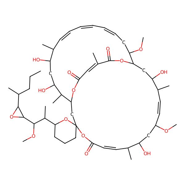 2D Structure of 9,15,27,29-Tetrahydroxy-11,18-dimethoxy-6'-[1-methoxy-1-(3-pentan-2-yloxiran-2-yl)propan-2-yl]-8,14,26,30,34-pentamethylspiro[4,31,36-trioxabicyclo[15.13.6]hexatriaconta-6,12,20,22,24,33-hexaene-3,2'-oxane]-5,32,35-trione