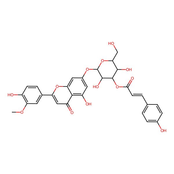 2D Structure of [(2S,3R,4S,5R,6S)-3,5-dihydroxy-2-[5-hydroxy-2-(4-hydroxy-3-methoxyphenyl)-4-oxochromen-7-yl]oxy-6-(hydroxymethyl)oxan-4-yl] (E)-3-(4-hydroxyphenyl)prop-2-enoate