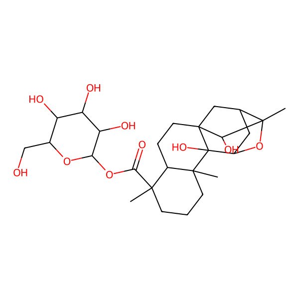 2D Structure of [3,4,5-Trihydroxy-6-(hydroxymethyl)oxan-2-yl] 10,16-dihydroxy-5,9,13-trimethyl-12-oxapentacyclo[11.2.1.111,14.01,10.04,9]heptadecane-5-carboxylate
