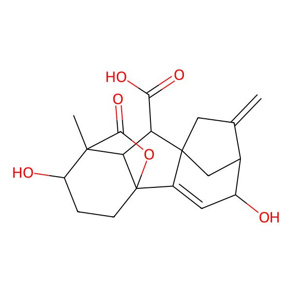 2D Structure of (1S,4R,5R,8S,9S,10R,11S,12S)-4,12-dihydroxy-11-methyl-6-methylidene-16-oxo-15-oxapentacyclo[9.3.2.15,8.01,10.02,8]heptadec-2-ene-9-carboxylic acid