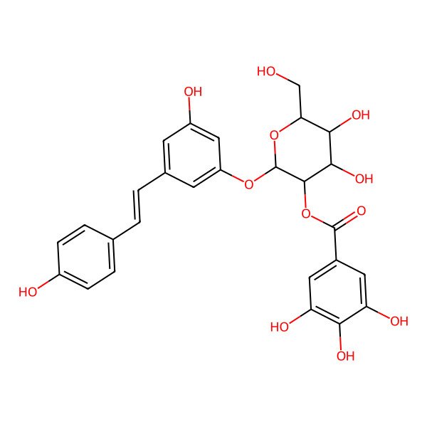 2D Structure of [(2S,3R,4S,5R,6R)-4,5-dihydroxy-2-[3-hydroxy-5-[(E)-2-(4-hydroxyphenyl)ethenyl]phenoxy]-6-(hydroxymethyl)oxan-3-yl] 3,4,5-trihydroxybenzoate
