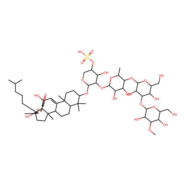 2D Structure of [5-[5-[4-[3,5-Dihydroxy-6-(hydroxymethyl)-4-methoxyoxan-2-yl]oxy-3,5-dihydroxy-6-(hydroxymethyl)oxan-2-yl]oxy-3,4-dihydroxy-6-methyloxan-2-yl]oxy-6-[[5,10-dihydroxy-2,6,13,17,17-pentamethyl-6-(4-methylpentyl)-8-oxo-7-oxapentacyclo[10.8.0.02,9.05,9.013,18]icos-11-en-16-yl]oxy]-4-hydroxyoxan-3-yl] hydrogen sulfate