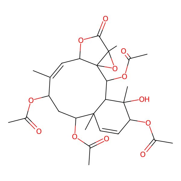 2D Structure of [(1S,2S,3S,4S,5R,8R,9S,11R,12Z,14S,17R)-2,5,9-triacetyloxy-4-hydroxy-4,8,12,17-tetramethyl-16-oxo-15,18-dioxatetracyclo[12.4.0.01,17.03,8]octadeca-6,12-dien-11-yl] acetate