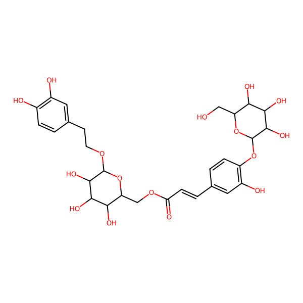 2D Structure of [(2R,3S,4S,5R,6R)-6-[2-(3,4-dihydroxyphenyl)ethoxy]-3,4,5-trihydroxyoxan-2-yl]methyl (E)-3-[3-hydroxy-4-[(2S,3R,4S,5S,6R)-3,4,5-trihydroxy-6-(hydroxymethyl)oxan-2-yl]oxyphenyl]prop-2-enoate