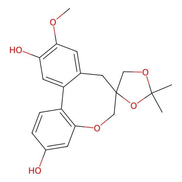 2D Structure of 14'-Methoxy-2,2-dimethylspiro[1,3-dioxolane-4,10'-8-oxatricyclo[10.4.0.02,7]hexadeca-1(16),2(7),3,5,12,14-hexaene]-5',15'-diol