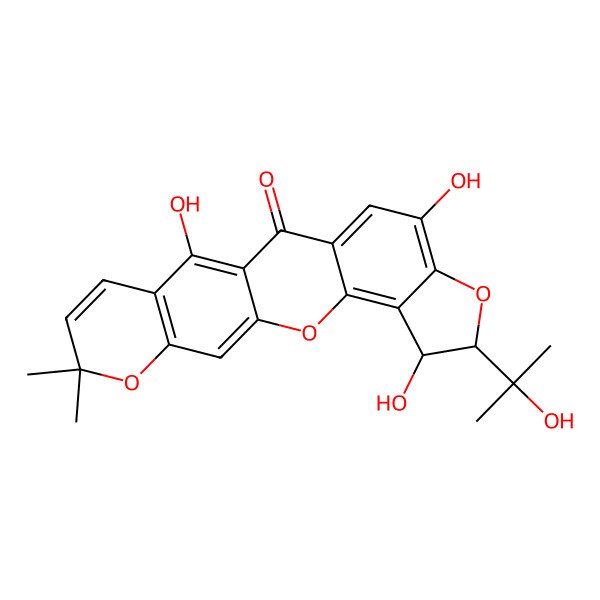 2D Structure of 5,9,14-Trihydroxy-6-(2-hydroxypropan-2-yl)-18,18-dimethyl-2,7,19-trioxapentacyclo[11.8.0.03,11.04,8.015,20]henicosa-1(21),3,8,10,13,15(20),16-heptaen-12-one