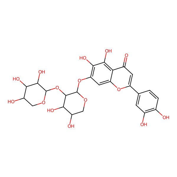 2D Structure of 2-(3,4-dihydroxyphenyl)-7-[(2R,3R,4R,5S)-4,5-dihydroxy-3-[(2R,3R,4R,5S)-3,4,5-trihydroxyoxan-2-yl]oxyoxan-2-yl]oxy-5,6-dihydroxychromen-4-one