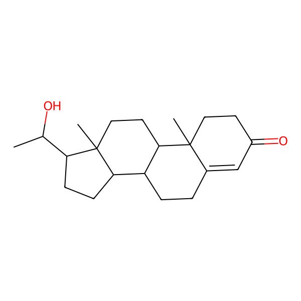2D Structure of (8R,9S,10S,13S,14S,17S)-17-[(1S)-1-hydroxyethyl]-10,13-dimethyl-1,2,6,7,8,9,11,12,14,15,16,17-dodecahydrocyclopenta[a]phenanthren-3-one