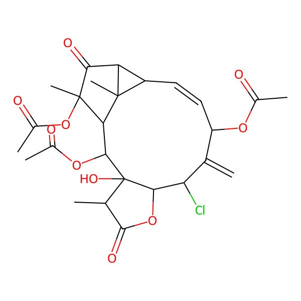 2D Structure of (13,15-Diacetyloxy-7-chloro-12-hydroxy-1,11,15-trimethyl-6-methylidene-10,16-dioxo-9-oxatetracyclo[12.3.0.02,17.08,12]heptadec-3-en-5-yl) acetate