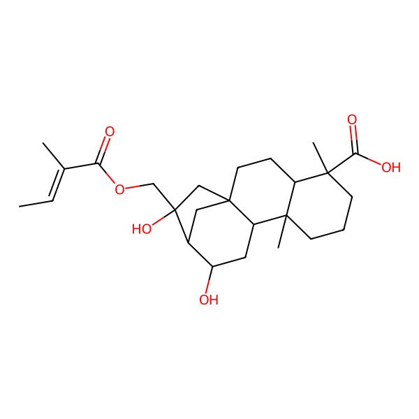 2D Structure of 12,14-Dihydroxy-5,9-dimethyl-14-(2-methylbut-2-enoyloxymethyl)tetracyclo[11.2.1.01,10.04,9]hexadecane-5-carboxylic acid