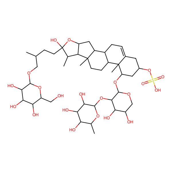 2D Structure of [(1S,2S,4S,6R,7S,8R,9S,12S,13R,14R,16R)-14-[(2S,3R,4S,5S)-4,5-dihydroxy-3-[(2S,3R,4R,5R,6S)-3,4,5-trihydroxy-6-methyloxan-2-yl]oxyoxan-2-yl]oxy-6-hydroxy-7,9,13-trimethyl-6-[(3R)-3-methyl-4-[(2R,3R,4S,5S,6R)-3,4,5-trihydroxy-6-(hydroxymethyl)oxan-2-yl]oxybutyl]-5-oxapentacyclo[10.8.0.02,9.04,8.013,18]icos-18-en-16-yl] hydrogen sulfate
