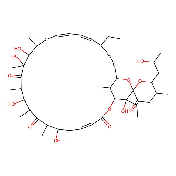 2D Structure of 22,28-Diethyl-7,11,14,15,28-pentahydroxy-6'-(2-hydroxypropyl)-5',6,8,10,12,14,16,29-octamethylspiro[2,26-dioxabicyclo[23.3.1]nonacosa-4,18,20-triene-27,2'-oxane]-3,3',9,13-tetrone