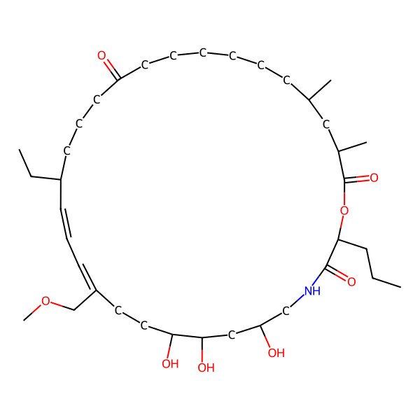 2D Structure of (2S,6S,8S,9R,12Z,14E,16S,27S,29S)-16-ethyl-6,8,9-trihydroxy-12-(methoxymethyl)-27,29-dimethyl-2-propyl-1-oxa-4-azacyclotriaconta-12,14-diene-3,20,30-trione