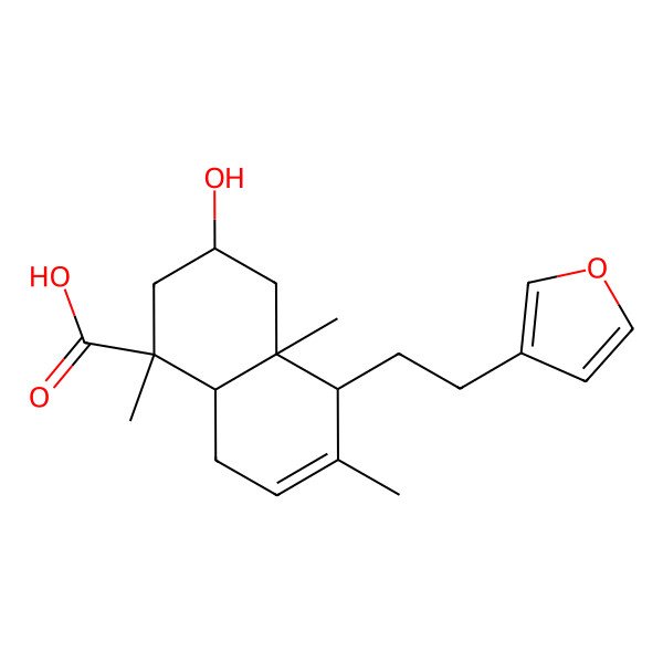 2D Structure of (1R,3R,4aR,5S,8aR)-5-[2-(furan-3-yl)ethyl]-3-hydroxy-1,4a,6-trimethyl-2,3,4,5,8,8a-hexahydronaphthalene-1-carboxylic acid