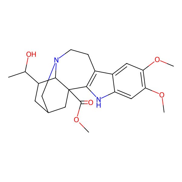 2D Structure of methyl (1S,15R,17S,18S)-17-(1-hydroxyethyl)-6,7-dimethoxy-3,13-diazapentacyclo[13.3.1.02,10.04,9.013,18]nonadeca-2(10),4,6,8-tetraene-1-carboxylate