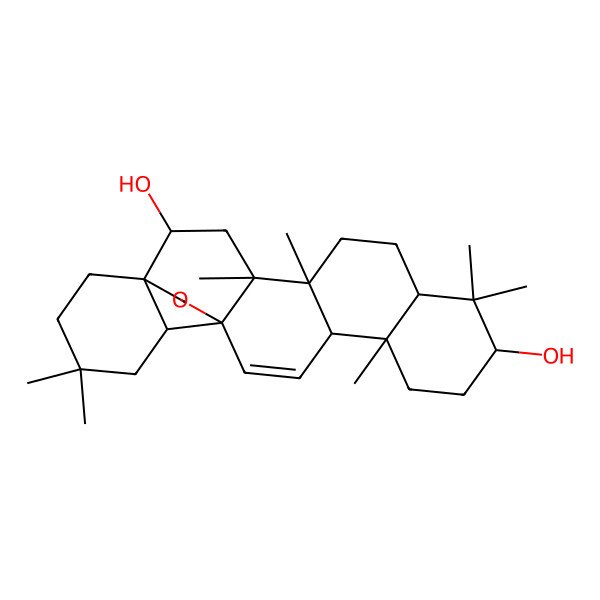 2D Structure of (1S,2S,4S,5R,8S,10S,13S,14R,17S,18S)-4,5,9,9,13,20,20-heptamethyl-24-oxahexacyclo[15.5.2.01,18.04,17.05,14.08,13]tetracos-15-ene-2,10-diol