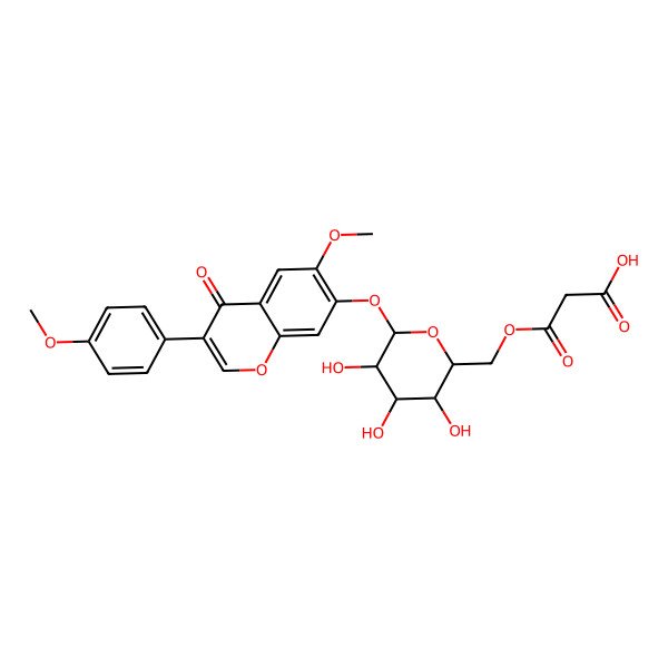 2D Structure of 3-oxo-3-[[(2S,3S,4S,5R,6S)-3,4,5-trihydroxy-6-[6-methoxy-3-(4-methoxyphenyl)-4-oxochromen-7-yl]oxyoxan-2-yl]methoxy]propanoic acid
