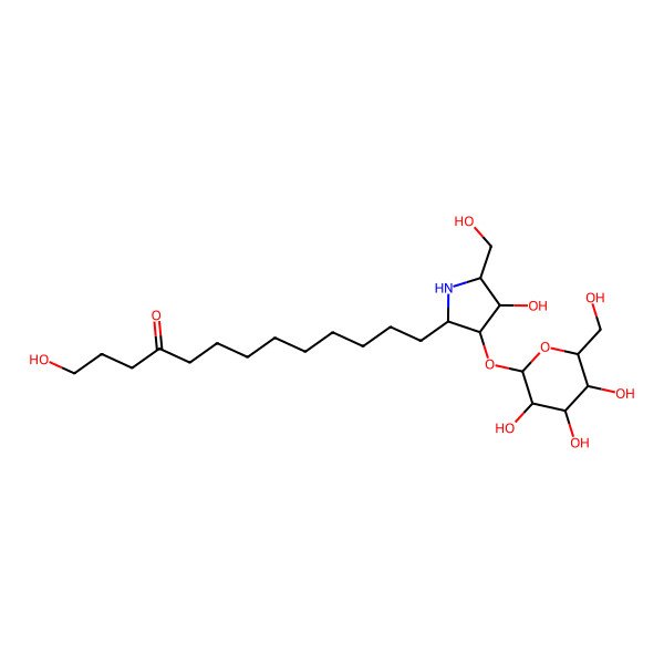 2D Structure of 1-hydroxy-13-[(2R,3R,4S,5R)-4-hydroxy-5-(hydroxymethyl)-3-[(2R,3R,4S,5S,6R)-3,4,5-trihydroxy-6-(hydroxymethyl)oxan-2-yl]oxypyrrolidin-2-yl]tridecan-4-one