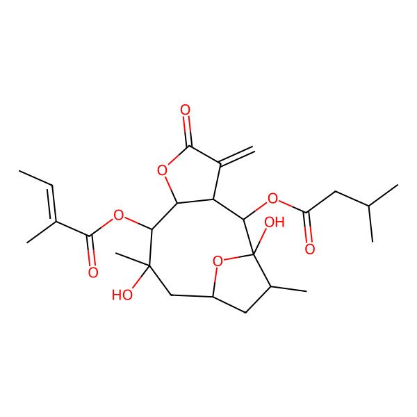 2D Structure of [(1R,2S,3S,7R,8S,9R,11S,13R)-1,9-dihydroxy-9,13-dimethyl-2-(3-methylbutanoyloxy)-4-methylidene-5-oxo-6,14-dioxatricyclo[9.2.1.03,7]tetradecan-8-yl] (E)-2-methylbut-2-enoate