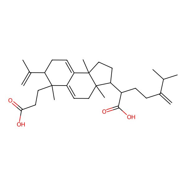 2D Structure of 2-[(3R,3aR,6S,7S,9bR)-6-(2-carboxyethyl)-3a,6,9b-trimethyl-7-prop-1-en-2-yl-1,2,3,4,7,8-hexahydrocyclopenta[a]naphthalen-3-yl]-6-methyl-5-methylideneheptanoic acid