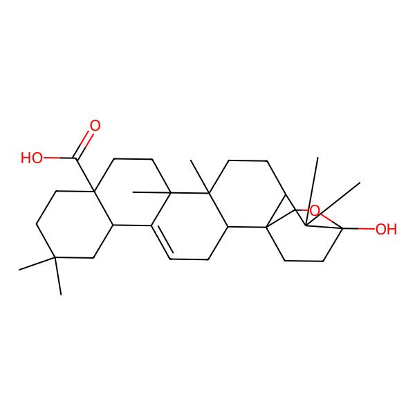 2D Structure of 20-Hydroxy-8,8,14,15,19,19-hexamethyl-21-oxahexacyclo[18.2.2.01,18.02,15.05,14.06,11]tetracos-4-ene-11-carboxylic acid