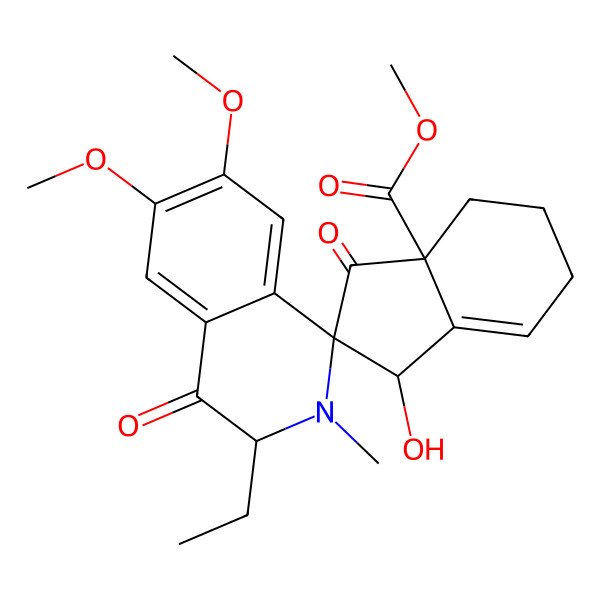 2D Structure of methyl 3'-ethyl-1-hydroxy-6',7'-dimethoxy-2'-methyl-3,4'-dioxospiro[1,4,5,6-tetrahydroindene-2,1'-3H-isoquinoline]-3a-carboxylate