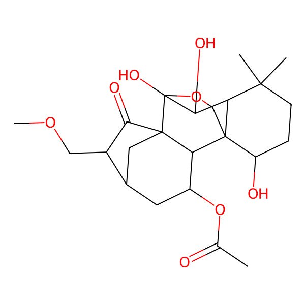 2D Structure of [(1R,2S,3S,5S,6S,8S,9S,10S,11R,15S)-9,10,15-trihydroxy-6-(methoxymethyl)-12,12-dimethyl-7-oxo-17-oxapentacyclo[7.6.2.15,8.01,11.02,8]octadecan-3-yl] acetate