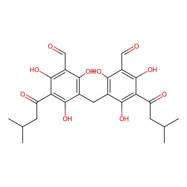 2D Structure of 3-[[3-Formyl-2,4,6-trihydroxy-5-(3-methylbutanoyl)phenyl]methyl]-2,4,6-trihydroxy-5-(3-methylbutanoyl)benzaldehyde