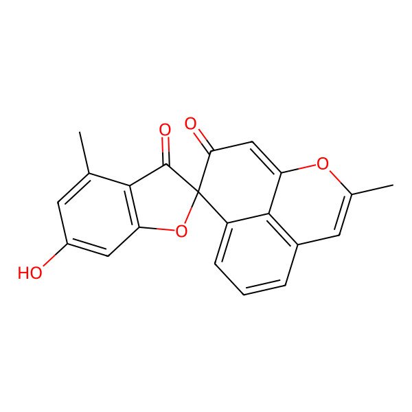 2D Structure of 6-Hydroxy-3',4-dimethylspiro[1-benzofuran-2,10'-2-oxatricyclo[7.3.1.05,13]trideca-1(12),3,5(13),6,8-pentaene]-3,11'-dione