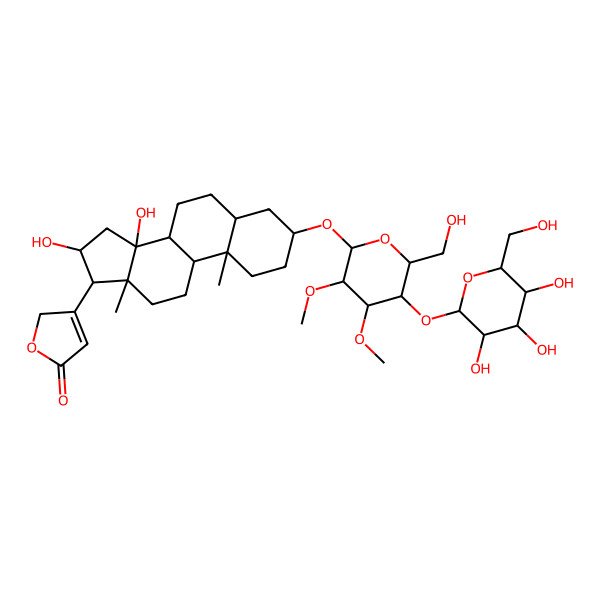 2D Structure of 3-[14,16-dihydroxy-3-[6-(hydroxymethyl)-3,4-dimethoxy-5-[3,4,5-trihydroxy-6-(hydroxymethyl)oxan-2-yl]oxyoxan-2-yl]oxy-10,13-dimethyl-1,2,3,4,5,6,7,8,9,11,12,15,16,17-tetradecahydrocyclopenta[a]phenanthren-17-yl]-2H-furan-5-one