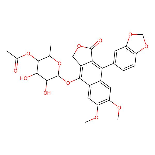 2D Structure of [6-[[9-(1,3-benzodioxol-5-yl)-6,7-dimethoxy-1-oxo-3H-benzo[f][2]benzofuran-4-yl]oxy]-4,5-dihydroxy-2-methyloxan-3-yl] acetate
