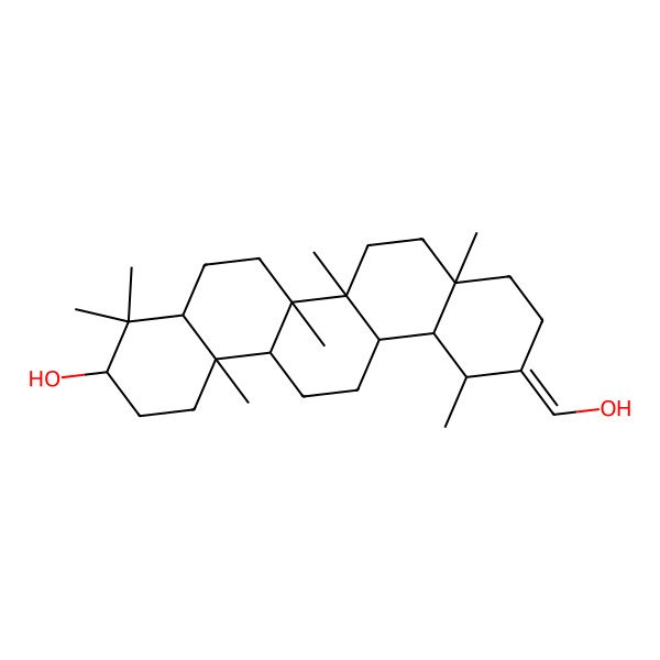 2D Structure of (3S,6aS,6aR,6bR,8aS,11E,12R,12aS,14aS,14bR)-11-(hydroxymethylidene)-4,4,6a,6b,8a,12,14b-heptamethyl-1,2,3,4a,5,6,6a,7,8,9,10,12,12a,13,14,14a-hexadecahydropicen-3-ol