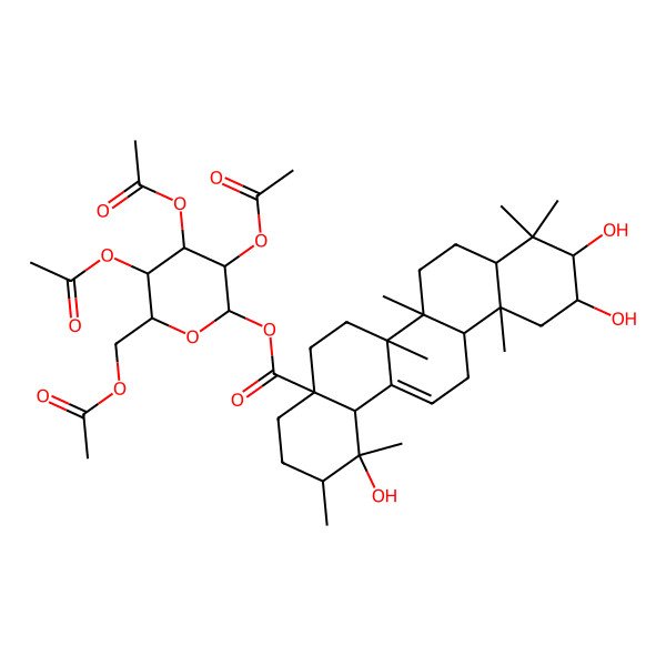 2D Structure of [(2S,3R,4S,5R,6R)-3,4,5-triacetyloxy-6-(acetyloxymethyl)oxan-2-yl] (1R,2R,4aS,6aR,6aS,6bR,8aR,10S,11R,12aR,14bS)-1,10,11-trihydroxy-1,2,6a,6b,9,9,12a-heptamethyl-2,3,4,5,6,6a,7,8,8a,10,11,12,13,14b-tetradecahydropicene-4a-carboxylate