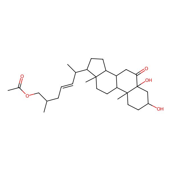 2D Structure of [(E,2S,6R)-6-[(3S,5R,8S,9S,10R,13R,14S,17R)-3,5-dihydroxy-10,13-dimethyl-6-oxo-2,3,4,7,8,9,11,12,14,15,16,17-dodecahydro-1H-cyclopenta[a]phenanthren-17-yl]-2-methylhept-4-enyl] acetate