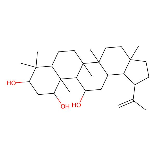 2D Structure of 3a,5a,5b,8,8,11a-Hexamethyl-1-prop-1-en-2-yl-1,2,3,4,5,6,7,7a,9,10,11,11b,12,13,13a,13b-hexadecahydrocyclopenta[a]chrysene-9,11,12-triol