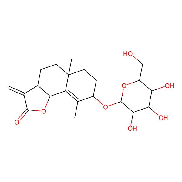 2D Structure of (3aS,5aS,8S,9bS)-5a,9-dimethyl-3-methylidene-8-[(2S,3R,4S,5S,6R)-3,4,5-trihydroxy-6-(hydroxymethyl)oxan-2-yl]oxy-4,5,6,7,8,9b-hexahydro-3aH-benzo[g][1]benzofuran-2-one