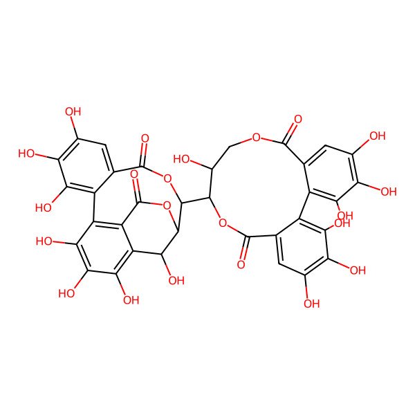 2D Structure of (14S,15S,19R)-14-[(10S,11R)-3,4,5,11,17,18,19-heptahydroxy-8,14-dioxo-9,13-dioxatricyclo[13.4.0.02,7]nonadeca-1(19),2,4,6,15,17-hexaen-10-yl]-2,3,4,7,8,9,19-heptahydroxy-13,16-dioxatetracyclo[13.3.1.05,18.06,11]nonadeca-1,3,5(18),6,8,10-hexaene-12,17-dione
