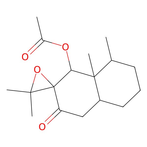 2D Structure of [(1S,2S,4aR,8S,8aR)-3',3',8,8a-tetramethyl-3-oxospiro[4,4a,5,6,7,8-hexahydro-1H-naphthalene-2,2'-oxirane]-1-yl] acetate