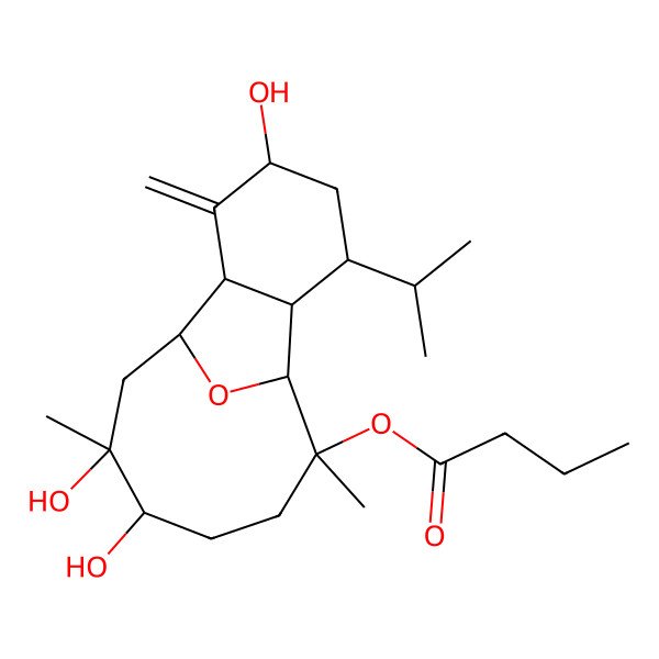 2D Structure of [(1R,2R,4S,6R,7R,8R,9R,12S,13R)-4,12,13-trihydroxy-9,13-dimethyl-3-methylidene-6-propan-2-yl-15-oxatricyclo[6.6.1.02,7]pentadecan-9-yl] butanoate