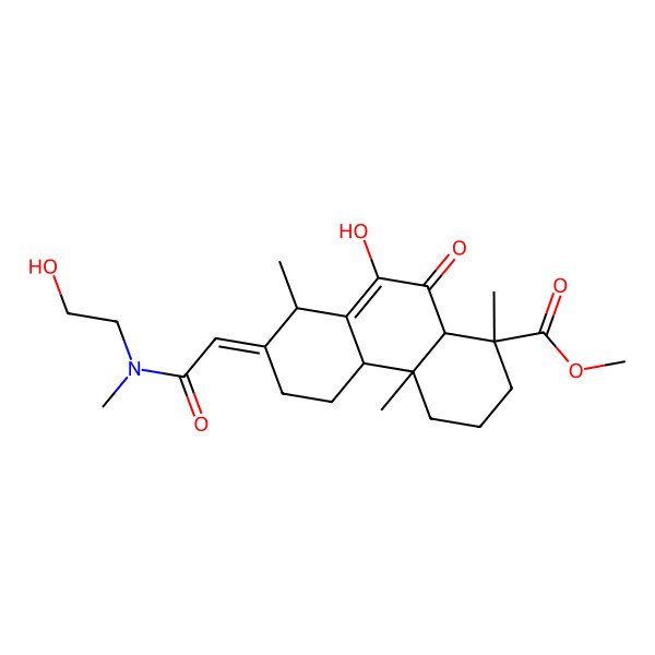 2D Structure of Methyl 9-hydroxy-7-[2-[2-hydroxyethyl(methyl)amino]-2-oxoethylidene]-1,4a,8-trimethyl-10-oxo-2,3,4,4b,5,6,8,10a-octahydrophenanthrene-1-carboxylate