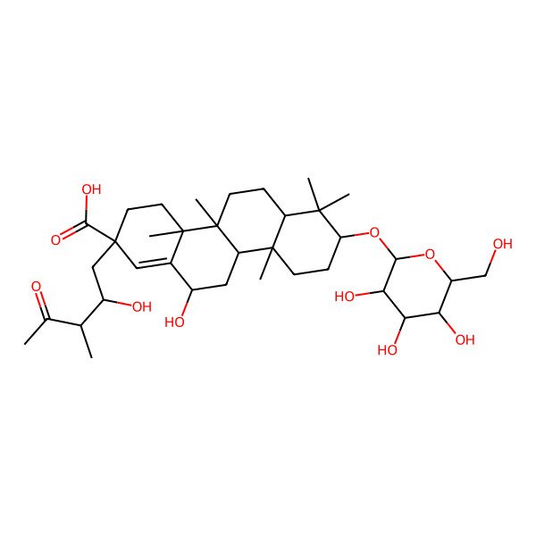 2D Structure of (2R,4aS,4bR,6aR,8S,10aR,10bR,12R)-12-hydroxy-2-[(2R,3R)-2-hydroxy-3-methyl-4-oxopentyl]-4a,4b,7,7,10a-pentamethyl-8-[(2R,3R,4S,5S,6R)-3,4,5-trihydroxy-6-(hydroxymethyl)oxan-2-yl]oxy-4,5,6,6a,8,9,10,10b,11,12-decahydro-3H-chrysene-2-carboxylic acid