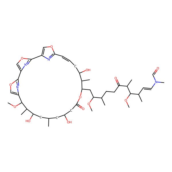 2D Structure of N-[4,10-dimethoxy-3,5,9-trimethyl-6-oxo-11-(12,16,22-trihydroxy-10-methoxy-11,14,21-trimethyl-18-oxo-3,7,19,27-tetraoxa-29,30,31-triazatetracyclo[24.2.1.12,5.16,9]hentriaconta-1(28),2(31),4,6(30),8,24,26(29)-heptaen-20-yl)undec-1-enyl]-N-methylformamide
