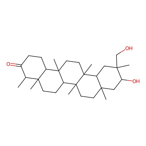 2D Structure of 10-hydroxy-11-(hydroxymethyl)-4,4a,6a,6b,8a,11,14a-heptamethyl-2,4,5,6,6a,7,8,9,10,12,12a,13,14,14b-tetradecahydro-1H-picen-3-one