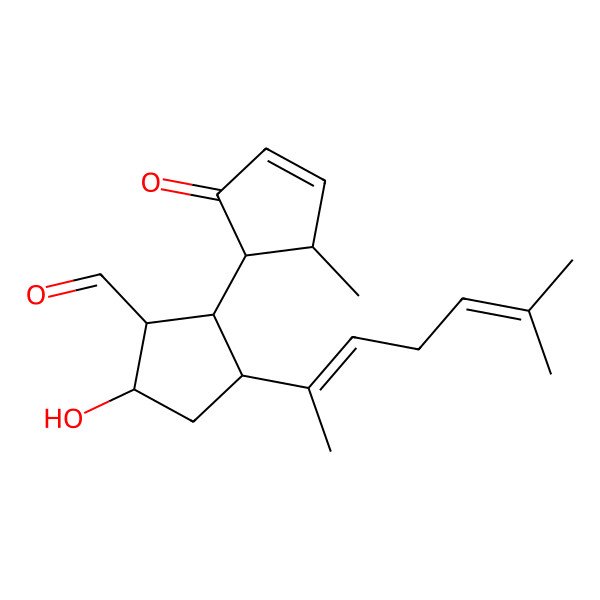 2D Structure of (1S,2R,3R,5S)-5-hydroxy-3-[(2Z)-6-methylhepta-2,5-dien-2-yl]-2-[(1S,2R)-2-methyl-5-oxocyclopent-3-en-1-yl]cyclopentane-1-carbaldehyde