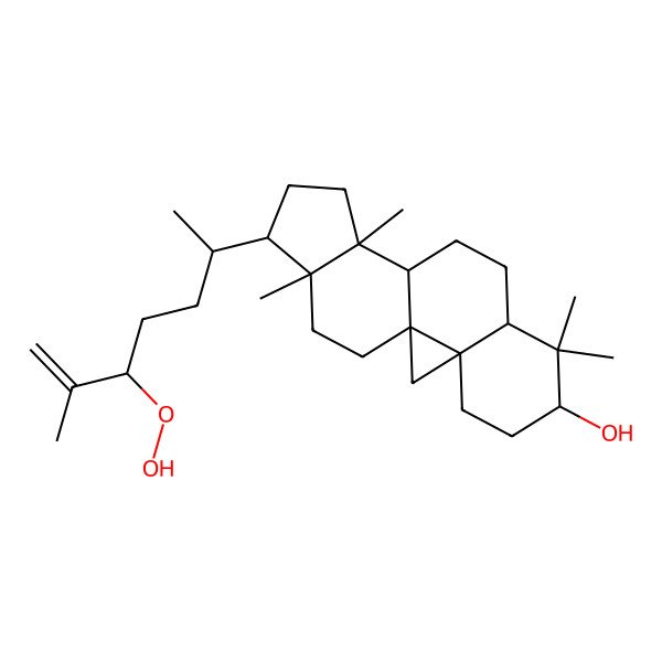 2D Structure of (1S,3R,6S,8R,11S,12S,15R,16R)-15-[(2R,5R)-5-hydroperoxy-6-methylhept-6-en-2-yl]-7,7,12,16-tetramethylpentacyclo[9.7.0.01,3.03,8.012,16]octadecan-6-ol