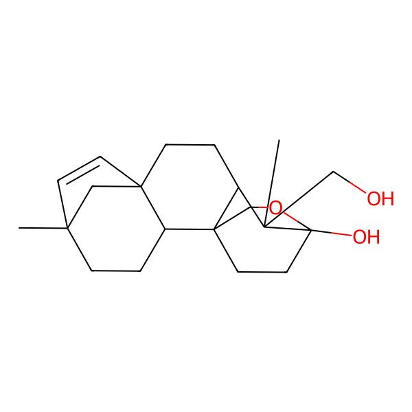 2D Structure of (1S,2S,5R,8S,11R,12R,13S)-12-(hydroxymethyl)-5,12-dimethyl-14-oxapentacyclo[11.2.2.15,8.01,11.02,8]octadec-6-en-13-ol